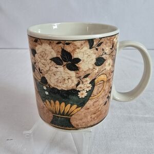 Warren Kimble 1997 coffee mug_"white roses" multicolor floral 12 oz